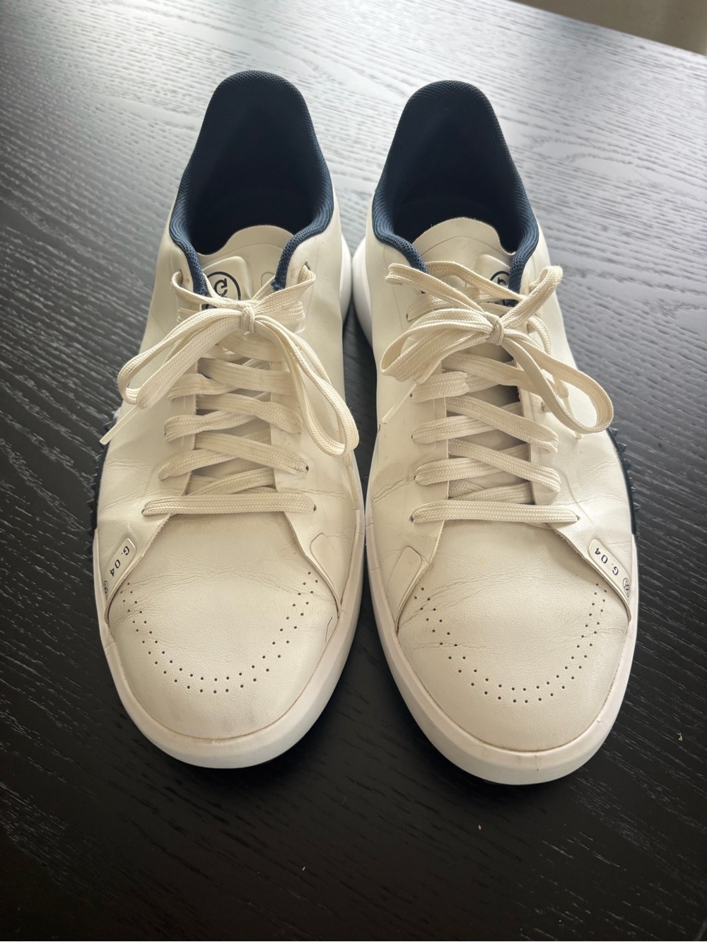 Men's White Golf Shoes with Blue Trim